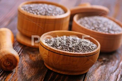 Chia seeds in bowls on a table Stock Photos
