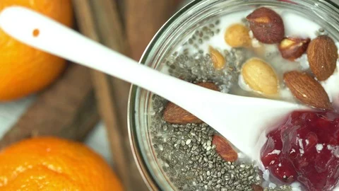 Chia seeds breakfast mix Stock Footage 70509929