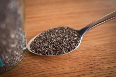 Chia Seeds Silver Table Spoon Stock Photos