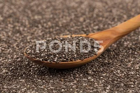 Chia seeds in wooden spoon Stock Photos