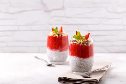 Chia strawberry pudding Stock Photos