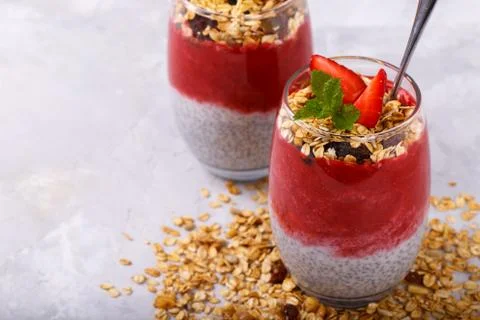 Chia strawberry pudding Stock Photos