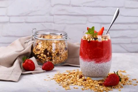 Chia strawberry pudding Stock Photos