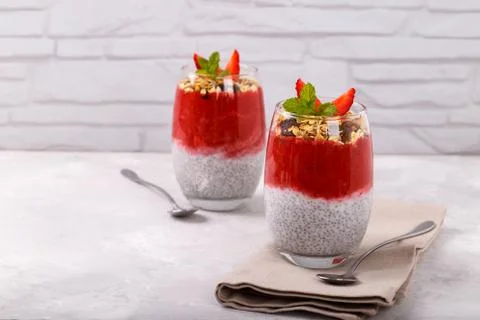 Chia strawberry pudding Stock Photos