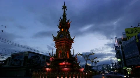 Chiang Rai Clock Tower Stock Footage 40204749