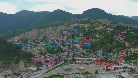 Chiapas San Cristobal Colorful Houses on a Hill  4k with Color Stock Footage