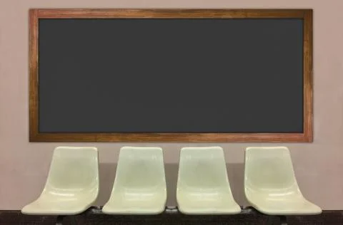 Chiars with empty black board for mock up Stock Photos