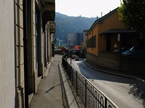 Chiasso, Switzerland. Road to Railway Station walkthrough Stock Footage