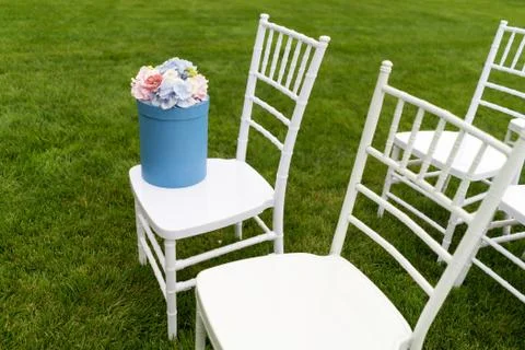 Chiavari chairs on grass. 스톡 사진