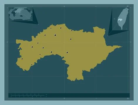 Chiayi, Taiwan. Solid color shape. Locations of major cities of the region 스톡 일러스트