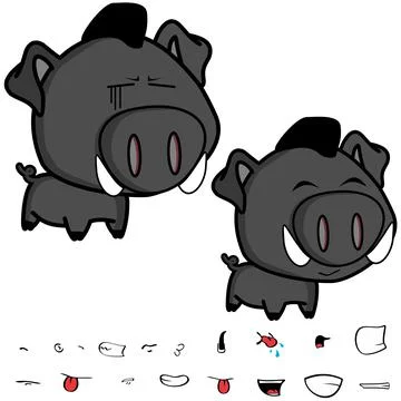 Chibi boar cartoon pack Stock Illustration