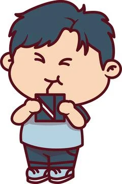 Chibi Boy Drinking Juice Box with a Straw Stock Illustration