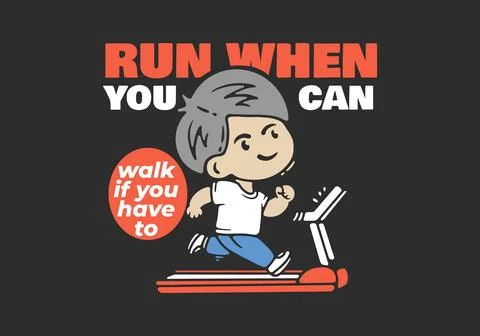 Chibi boy runner running of treadmill, flat illustration design good for t-.. Stock-Illustration