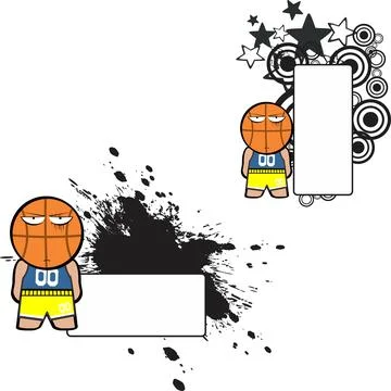 Chibi grumpy basketball ball head kid cartoon expression set Stock Illustration