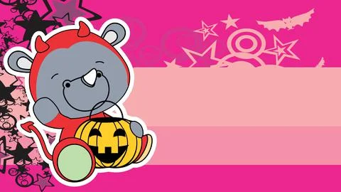 Chibi halloween rhino evil costume character cartoon background illustration  Stock Illustration