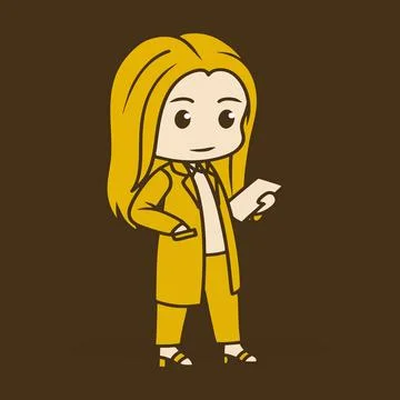 Chibi kawaii Woman using long coat in walking pose. in dark brown background Stock Illustration