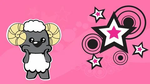 Chibi kid ram cartoon background poster illustration Stock Illustration