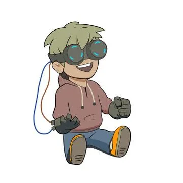Chibi kid with Virtual reality glasses Stockillustratie