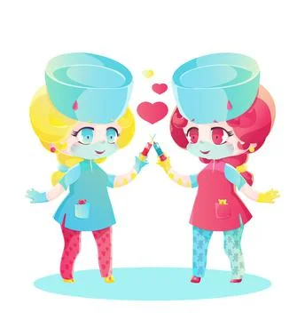 Chibi nurses with syringes Stock Illustration