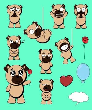 Chibi pug dog character pack Stock Illustration