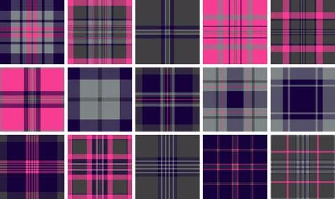 A chic and modern plaid pattern featuring vibrant pink, deep navy, and grey t Stock Illustration