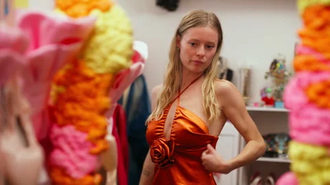 Chic clothing style showcase with elegant dresses and vibrant colors Stock Footage 310169358