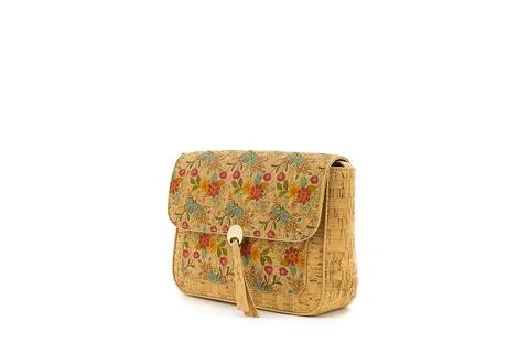 Chic cork purse with multicolored pattern and structured body. 库存照片