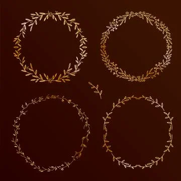 Chic design hand drawn elements set. Floral wreaths collection, round vector  Illustrazione stock