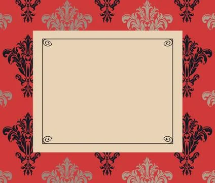 Chic frame copy space on red and black damask Stock Illustration