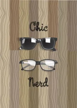 Chic glasses and nerd glasses vector on the wooden Stock Illustration