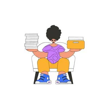 A chic man holds stacks of documents in his hands. Stock Illustration