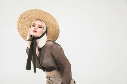Chic Platinum Blonde Posing Bending Ahead Stock Photos