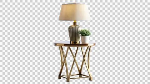 Chic-side-table-with-a-decorative-lamp-on-a-white- (1) Stock Photos