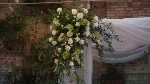Chic Wedding Altar Decoration, Beautiful Ecofriendly Wedding Decor With Lush Stock Footage 323780522