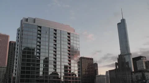 CHICAGO-0031 FAST TIMELAPSE SKYLINE WITH TRUMP BLDG SUNSET Stock Footage 10729872