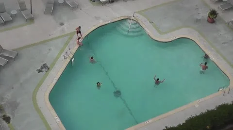 CHICAGO-0049 BIRDS EYE VIEW OF SWIMMING POOL Stock Footage 10730145