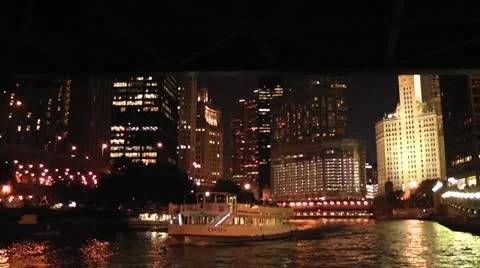 CHICAGO-0622 NIGHT TIME RIVER TRAFFIC Stock Footage 10806932