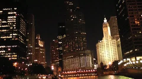 CHICAGO-0623 NIGHT VIEW FROM RIVER Stock Footage 10806941