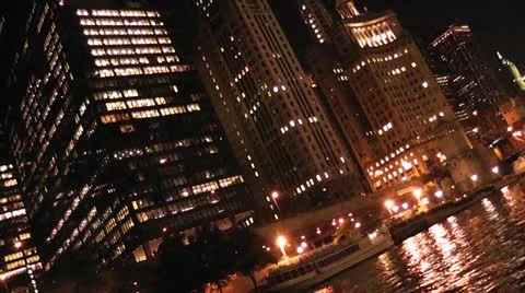 CHICAGO-0624 NIGHT VIEW FROM RIVER Stock Footage 10806935