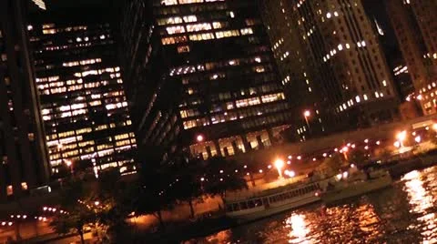 CHICAGO-0625 NIGHT VIEW FROM RIVER Stock Footage 10806945