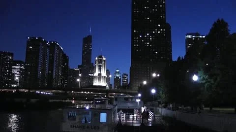 CHICAGO-0662 BLUE SUNSET SKYLINE PANORAMA Stock Footage 10807448