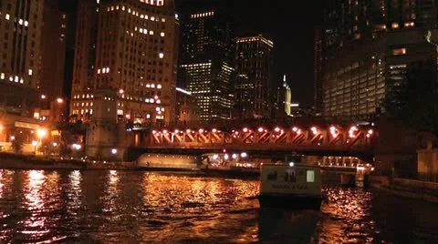 CHICAGO-0668 NIGHT ON THE RIVER Stock Footage 10807514