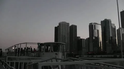 CHICAGO-0672 SUNSET SKYLINE PANORAMA Stock Footage 10807594
