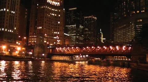 CHICAGO-0675 NIGHT RIVER PANORAMA Stock Footage 10807640