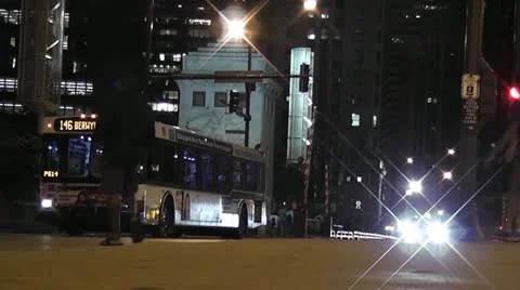 CHICAGO-0704 LOW ANGLE NIGHT TIMELAPSE OF TRAFFIC Stock Footage 10808864