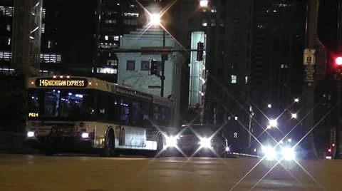 CHICAGO-0705 NIGHT TRAFFIC AND PEDESTRIANS - LONG CLIP Stock Footage 10808973