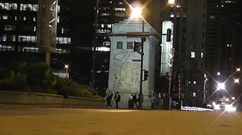 CHICAGO-0707 LOW ANGLE NIGHT TIMELAPSE OF TRAFFIC AND PEDESTRIANS Stock Footage 10808959