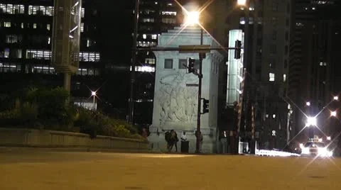 CHICAGO-0708 LOW ANGLE NIGHT TIMELAPSE OF TRAFFIC AND PEDESTRIANS Stock Footage 10808971