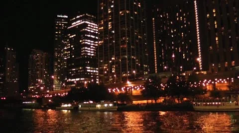 CHICAGO-0712 NIGHT RIVER SCENE Stock Footage 10809021