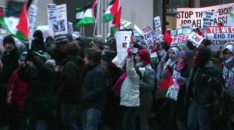 Chicago 1/9/09 - Pro-Hamas March to Israeli Consulate Stock Footage 307420